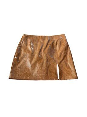 French Kiss Women Brown Faux Leather Skirt L Mini Streetwear Indie Y2K Festival